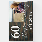 Rustic Wood Foto 60th Birthday Party Banner (Verticaal)