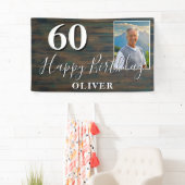 Rustic Wood Foto 60th Birthday Party Banner (Insitu)