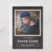 Rustic Wood Foto aangepast Cowboy Newborn Boy Birt Aankondiging (Voorkant)