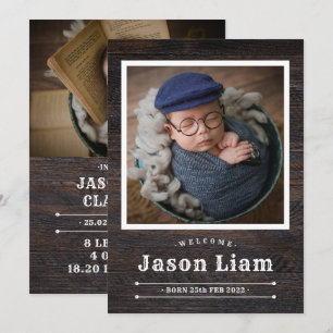 Rustic Wood Foto aangepast Cowboy Newborn Boy Birt Aankondiging