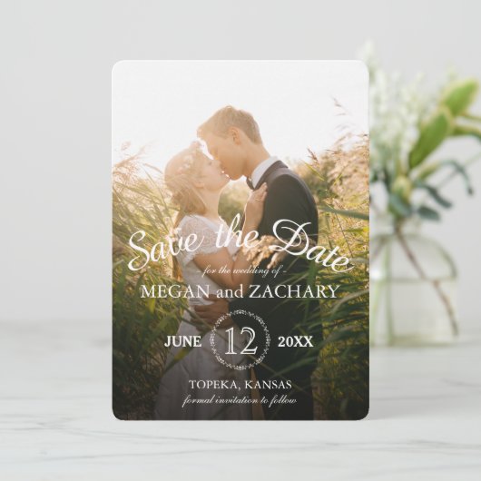 Rustic Wood Foto Aangepast huwelijk sparen de datu Save The Date (Staand voorkant)