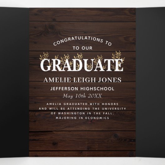 Rustic Wood Foto Afstuderen Aankondiging (Binnenkant midden)