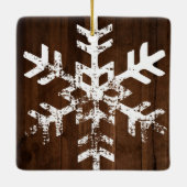 Rustic Wood Foto Border White Snowflakes Holiday Keramisch Ornament (Achterkant)