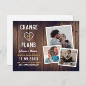 Rustic Wood Foto Collage Elegant Verandering van p Aankondigingskaart (Voorkant / Achterkant)