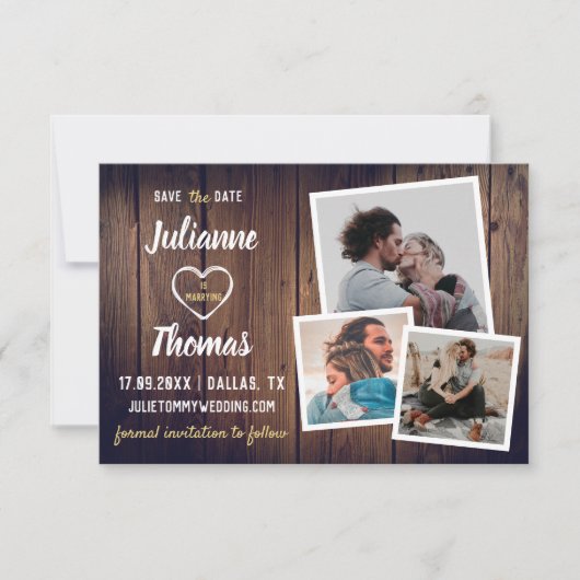 Rustic Wood Foto Collage Elegant Wedding Save The Date (Voorkant)