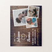 Rustic Wood Foto collage Elegant Wedding Save the Legpuzzel (Verticaal)