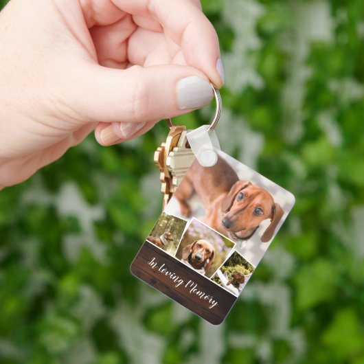 Rustic Wood Foto Collage Pet Memorial Sleutelhanger (Hand)