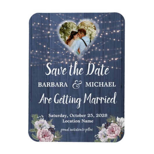 Rustic Wood Foto Floral Wedding Save the Date Magneet (Verticaal)
