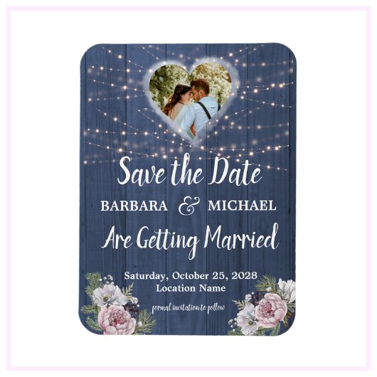 Rustic Wood Foto Floral Wedding Save the Date Magneet