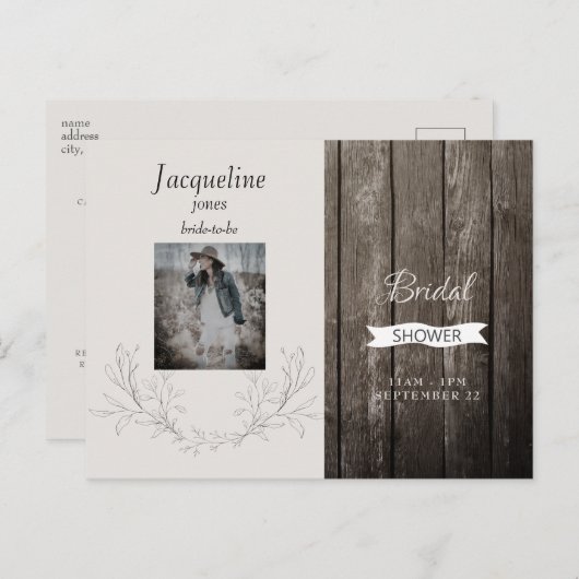 Rustic Wood Foto neutraal Vrijgezellenfeest Uitnodiging Briefkaart (Voorkant / Achterkant)