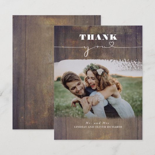 Rustic Wood Foto overlay Weddenschap Hartelijk dan Bedankkaart (Voorkant / Achterkant)