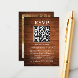 Rustic Wood Foto QR Wedding RSVP Informatiekaartje