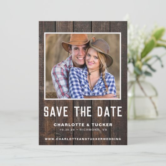 Rustic Wood Foto slaat de datum op (Staand voorkant)