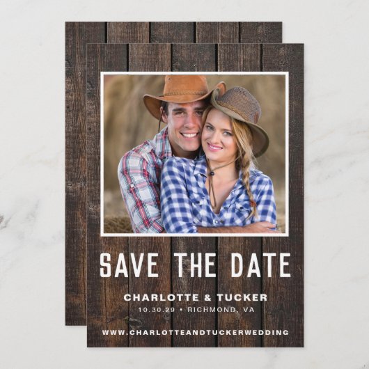 Rustic Wood Foto slaat de datum op (Voorkant / Achterkant)