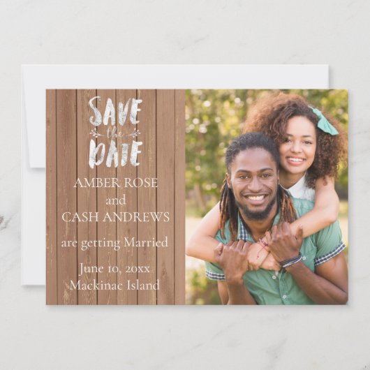 Rustic Wood Foto slaat de datum op Save The Date (Voorkant)