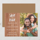 Rustic Wood Foto slaat de datum op Save The Date (Voorkant / Achterkant)