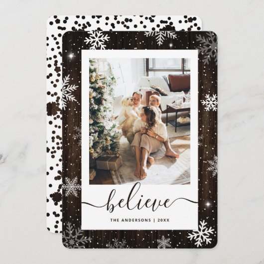 Rustic Wood Foto Sneeuwvlok Feestdagenkaart (Voorkant / Achterkant)