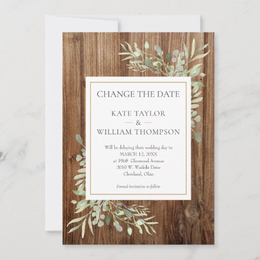 Rustic Wood Foto verandert de datum waarop Greener Save The Date (Voorkant)