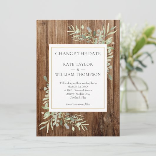 Rustic Wood Foto verandert de datum waarop Greener Save The Date (Staand voorkant)