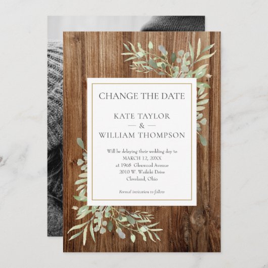 Rustic Wood Foto verandert de datum waarop Greener Save The Date (Voorkant / Achterkant)