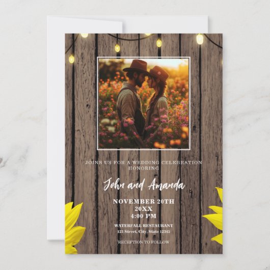 Rustic Wood Foto Westerne bruiloft Kaart (Voorkant)