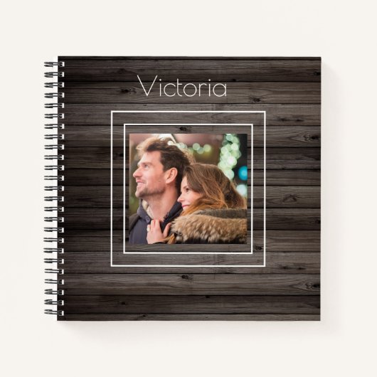 Rustic Wood Fotonaam Land Notitieboek (Voorkant)