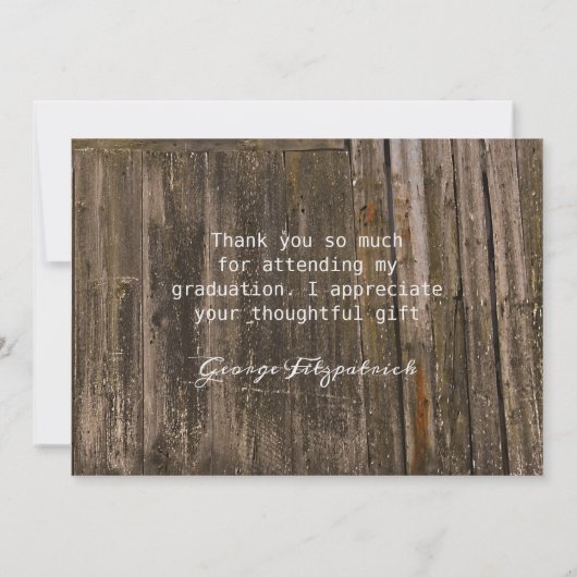 Rustic Wood Fotosjabloon High School Afstuderen Bedankkaart (Achterkant)