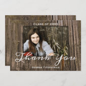 Rustic Wood Fotosjabloon High School Afstuderen Bedankkaart (Voorkant / Achterkant)