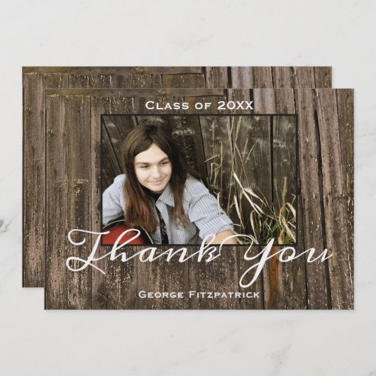 Rustic Wood Fotosjabloon High School Afstuderen Bedankkaart (Voorkant / Achterkant)
