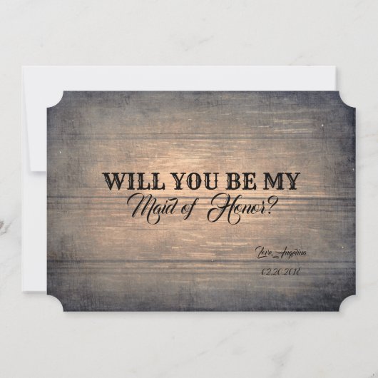 Rustic Wood Fun Bruidsmeisje / Maid of Honor Kaart (Achterkant)