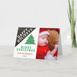 Rustic Wood Fun Green Red Family - kerstfoto Feestdagen Kaart