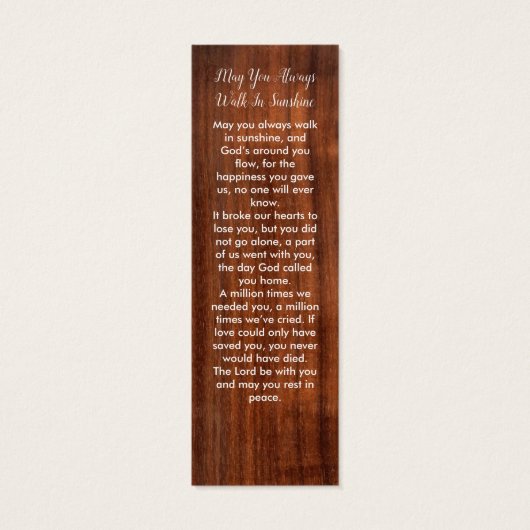 Rustic Wood Funeral Bladwijzer Memorial Prayer Kaa Mini Visitekaartjes (Achterkant)