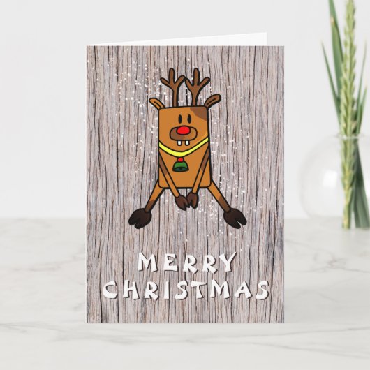 Rustic Wood Funny Deer Vrolijk Kerstfeest Feestdagen Kaart (Voorkant)