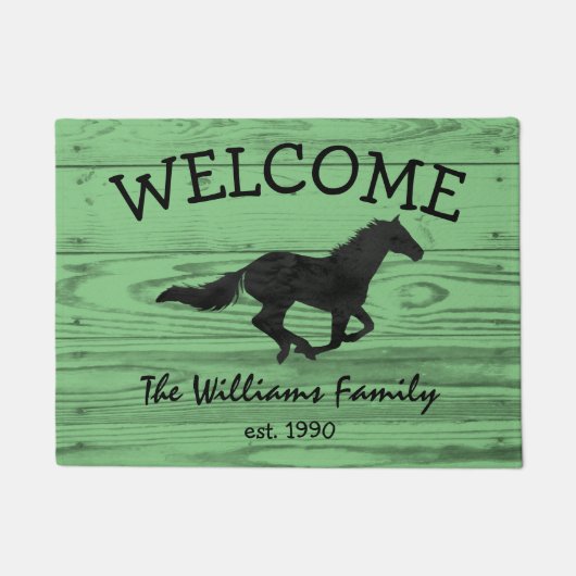 Rustic Wood Galloping Horse Waterverf Silhouette Deurmat (Voorkant)