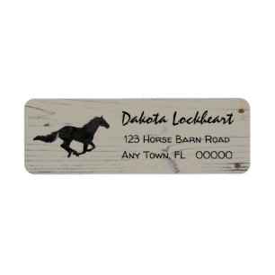 Rustic Wood Galloping Horse Waterverf Silhouette Etiket