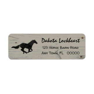 Rustic Wood Galloping Horse Waterverf Silhouette Etiket
