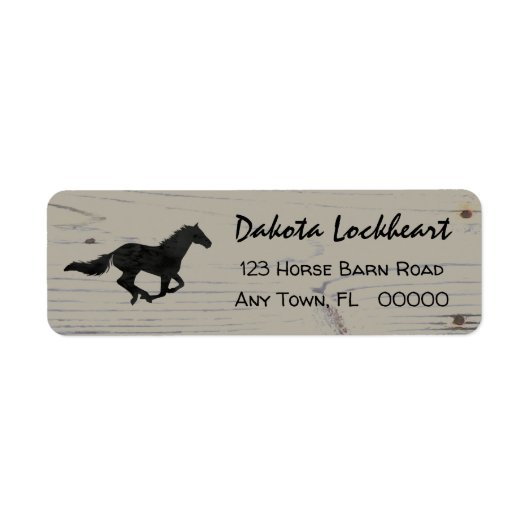 Rustic Wood Galloping Horse Waterverf Silhouette Etiket (Voorkant)