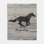 Rustic Wood Galloping Horse Waterverf Silhouette Fleece Deken (Voorkant)