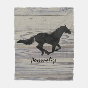Rustic Wood Galloping Horse Waterverf Silhouette Fleece Deken