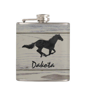 Rustic Wood Galloping Horse Waterverf Silhouette Heupfles