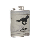 Rustic Wood Galloping Horse Waterverf Silhouette Heupfles (Rechts)