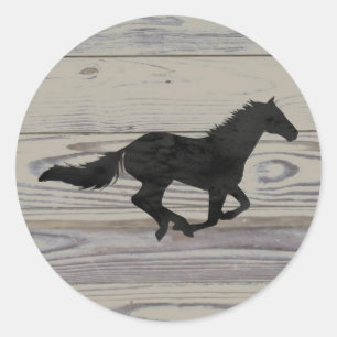 Rustic Wood Galloping Horse Waterverf Silhouette Ronde Sticker