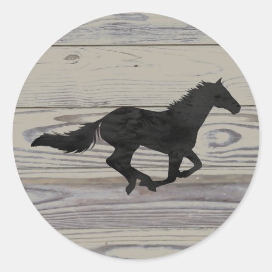 Rustic Wood Galloping Horse Waterverf Silhouette Ronde Sticker (Voorkant)