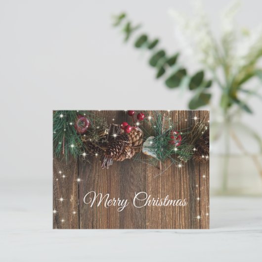 Rustic Wood Garland Cinnamon Kerstgroet  Briefkaart (Staand voorkant)