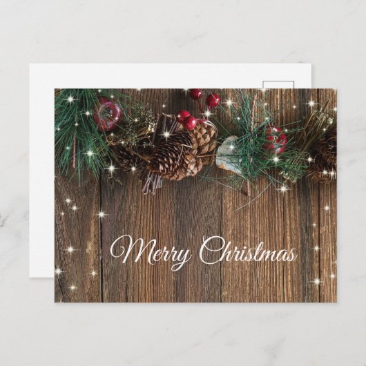 Rustic Wood Garland Cinnamon Kerstgroet  Briefkaart (Voorkant / Achterkant)