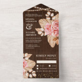 Rustic Wood Gedroogd Palm Earthy Peach Roos Weddin All In One Uitnodiging (Binnen)