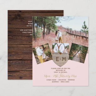 Rustic Wood gegraveerd Heart PHOTO COLLAGE Invitat