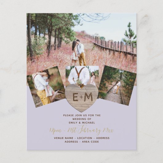 Rustic Wood gegraveerd Heart PHOTO COLLAGE Invitat Flyer (Voorkant)