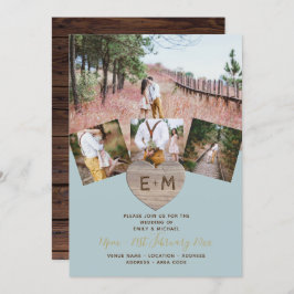 Rustic Wood gegraveerd Heart PHOTO COLLAGE Invitat Kaart