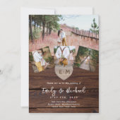 Rustic Wood gegraveerd Heart PHOTO COLLAGE WEDDING Kaart (Voorkant)
